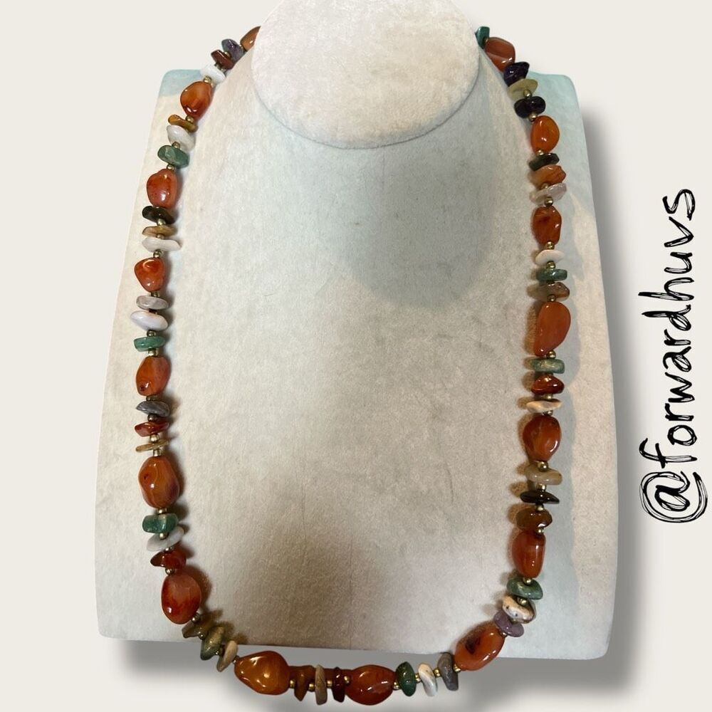 Vintage Multistone Beaded Necklace – 26” Length, Hook Clasp, Excellent Condition